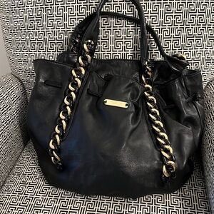 Michael Kors black leather purse black and gold chain detail
